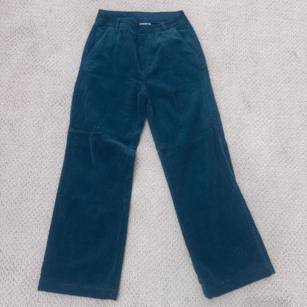 Wrap London 100% Cotton Corduroy Pants | Teal Green | Size US 2 (UK 6)